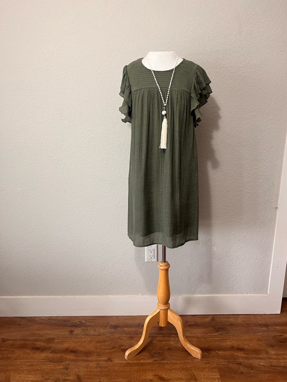 Indigo Rose Olive Green Ruffle Sleeve Shift Dress